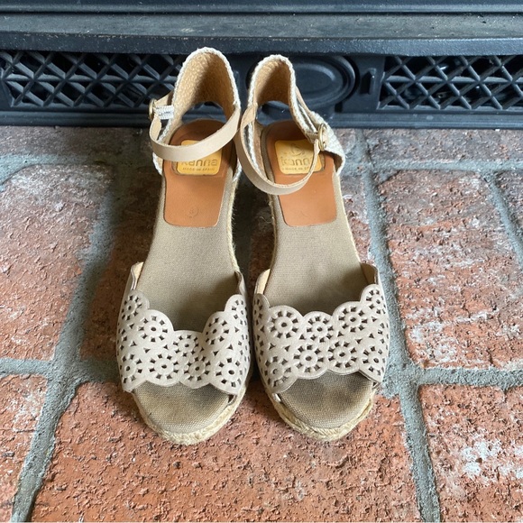 Kanna Peep Toe Ankle Strap Jute Wedge Sandals Blue Tan Size 7.5 EU 38 - Picture 3 of 5